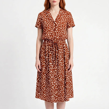Blomsona - Short Sleeve Shirt Dress With Waistband