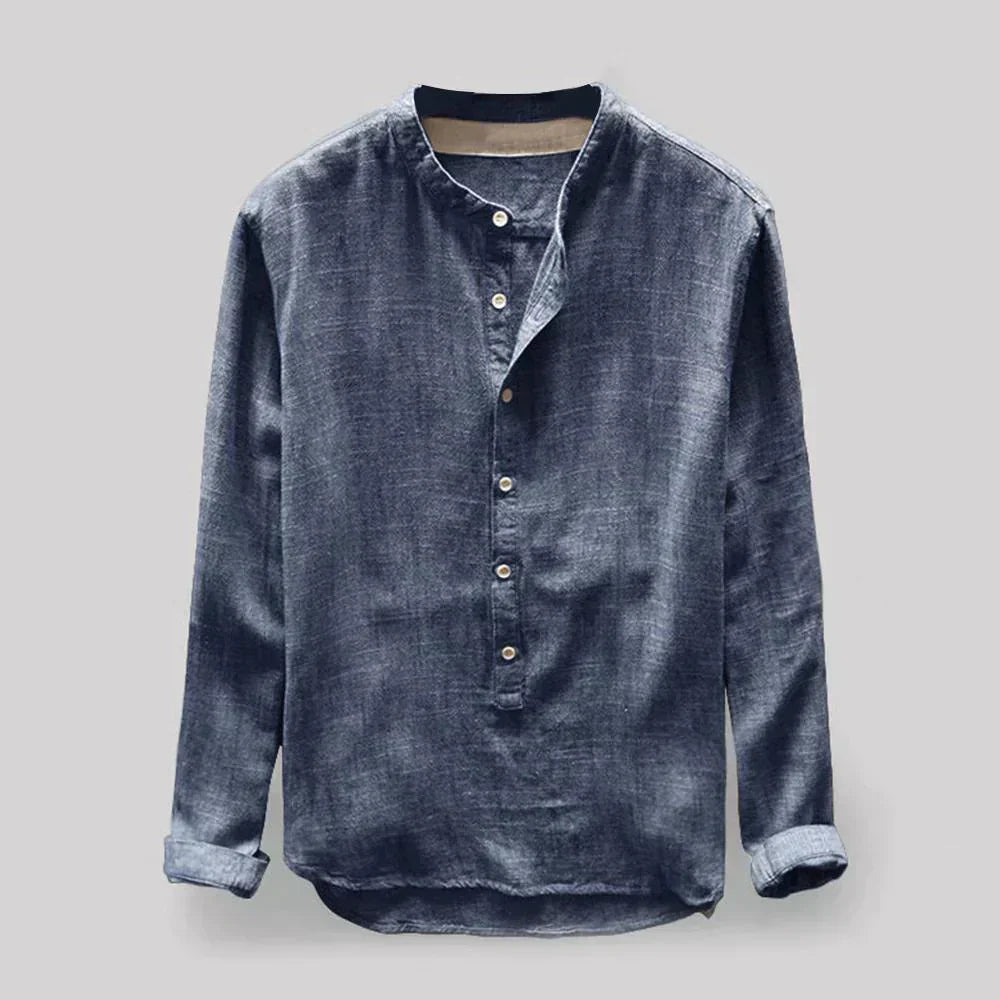 Men's Linen Blend Blouse | Casual Long Sleeve Shirt 1