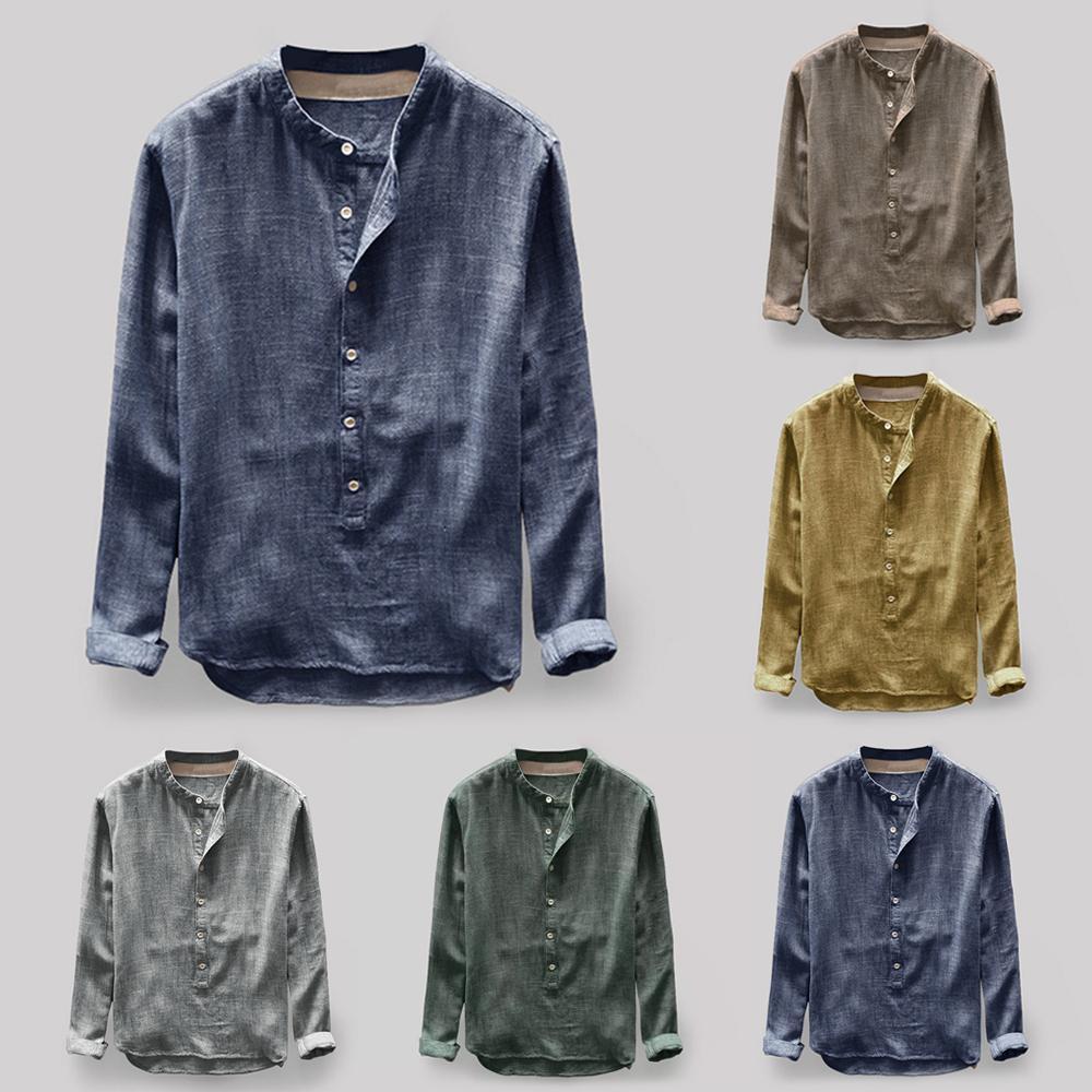 Men's Linen Blend Blouse | Casual Long Sleeve Shirt 2