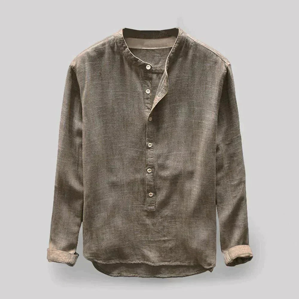 Men's Linen Blend Blouse | Casual Long Sleeve Shirt 3