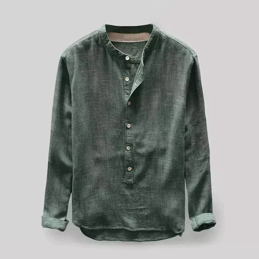 Men's Linen Blend Blouse | Casual Long Sleeve Shirt 4