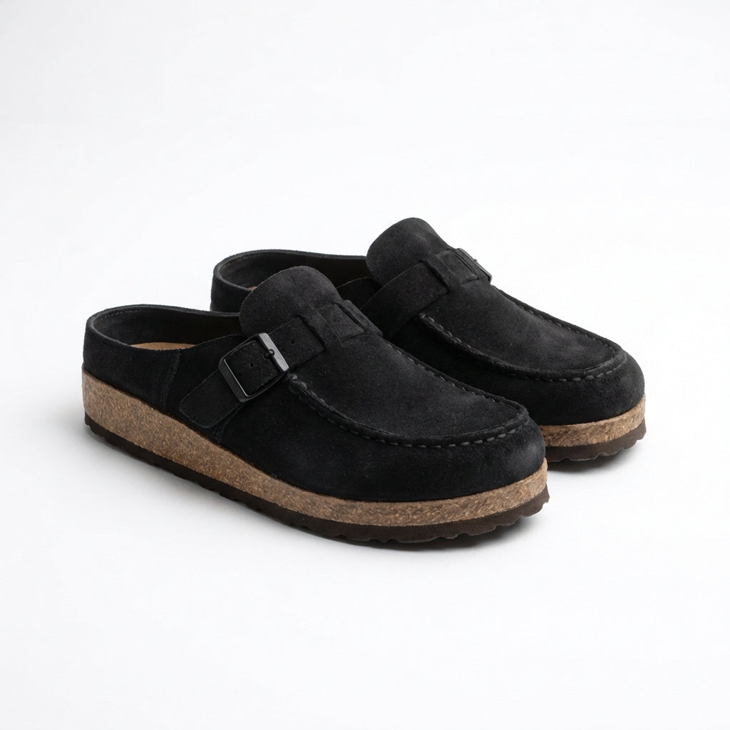 Carmen | Women's Clogs with Decorative Buckle and Visible Stitching | Retro