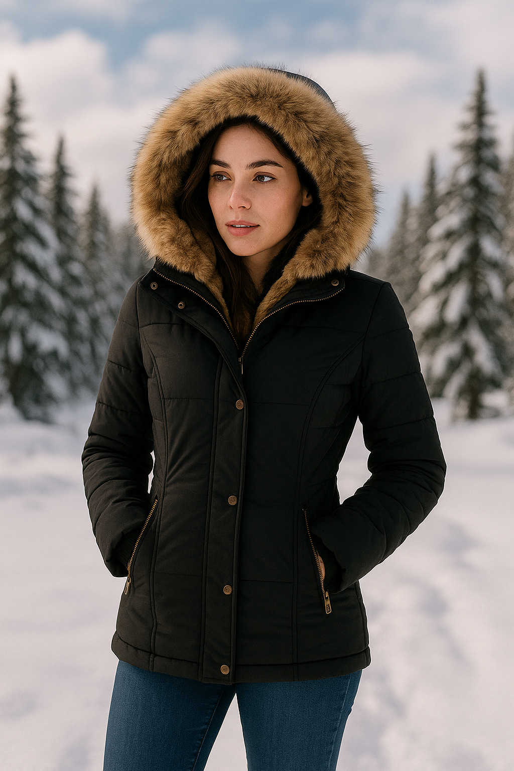 Women's Faux Fur Winter Coat | Elegant Fitted Warm Jacket