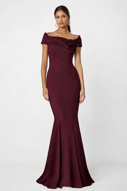 Elegant Off-the-Shoulder Trumpet Dress with Detachable Flower