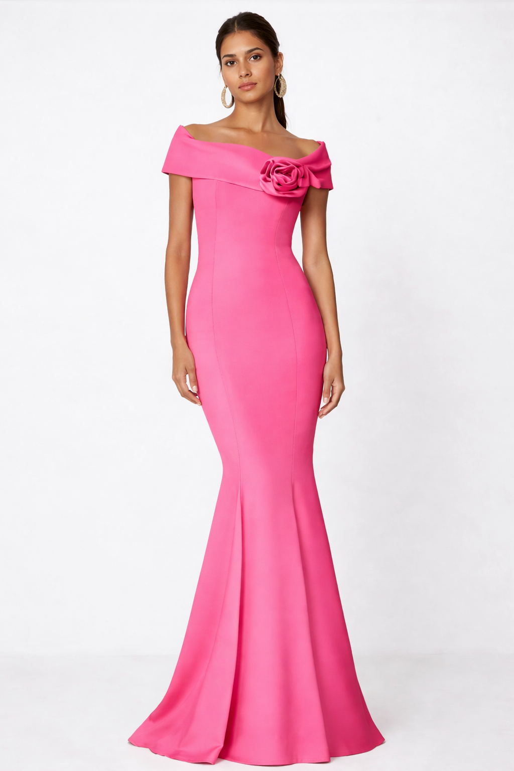 Elegant Off-the-Shoulder Trumpet Dress with Detachable Flower