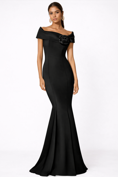 Elegant Off-the-Shoulder Trumpet Dress with Detachable Flower