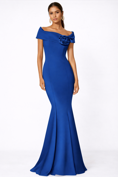 Elegant Off-the-Shoulder Trumpet Dress with Detachable Flower