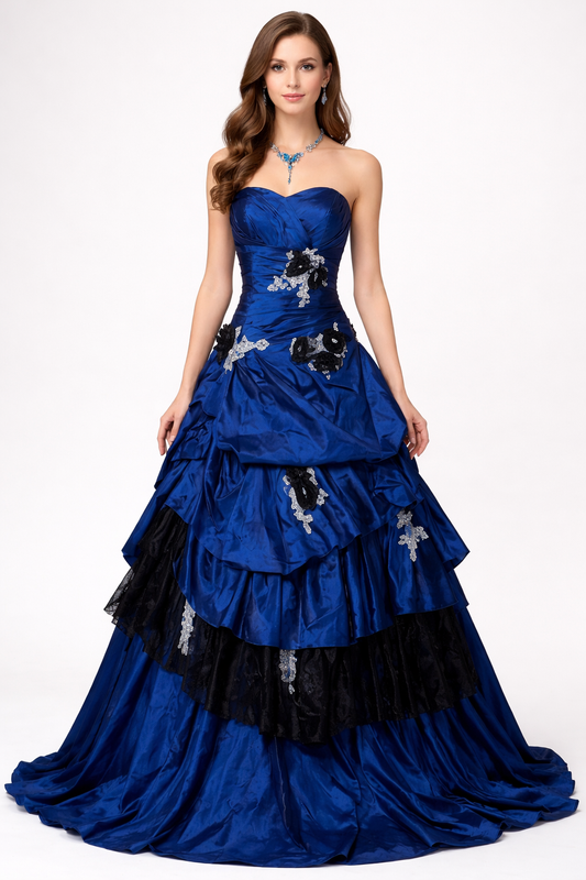 Elegant A-Line Sweetheart Taffeta Prom Dress with Floral Embellishments