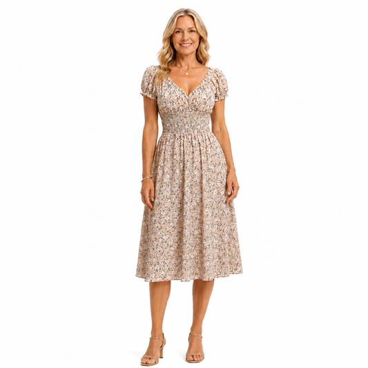 Charming Vintage Floral Women's Dress with Fluffy Cuffs for Summer Parties