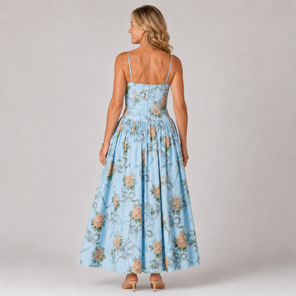Oligai Women's Floral Print Summer Dress - Elegant Midi Sundress with Spaghetti Straps