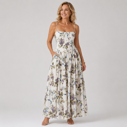 Oligai Women's Floral Print Summer Dress - Elegant Midi Sundress with Spaghetti Straps