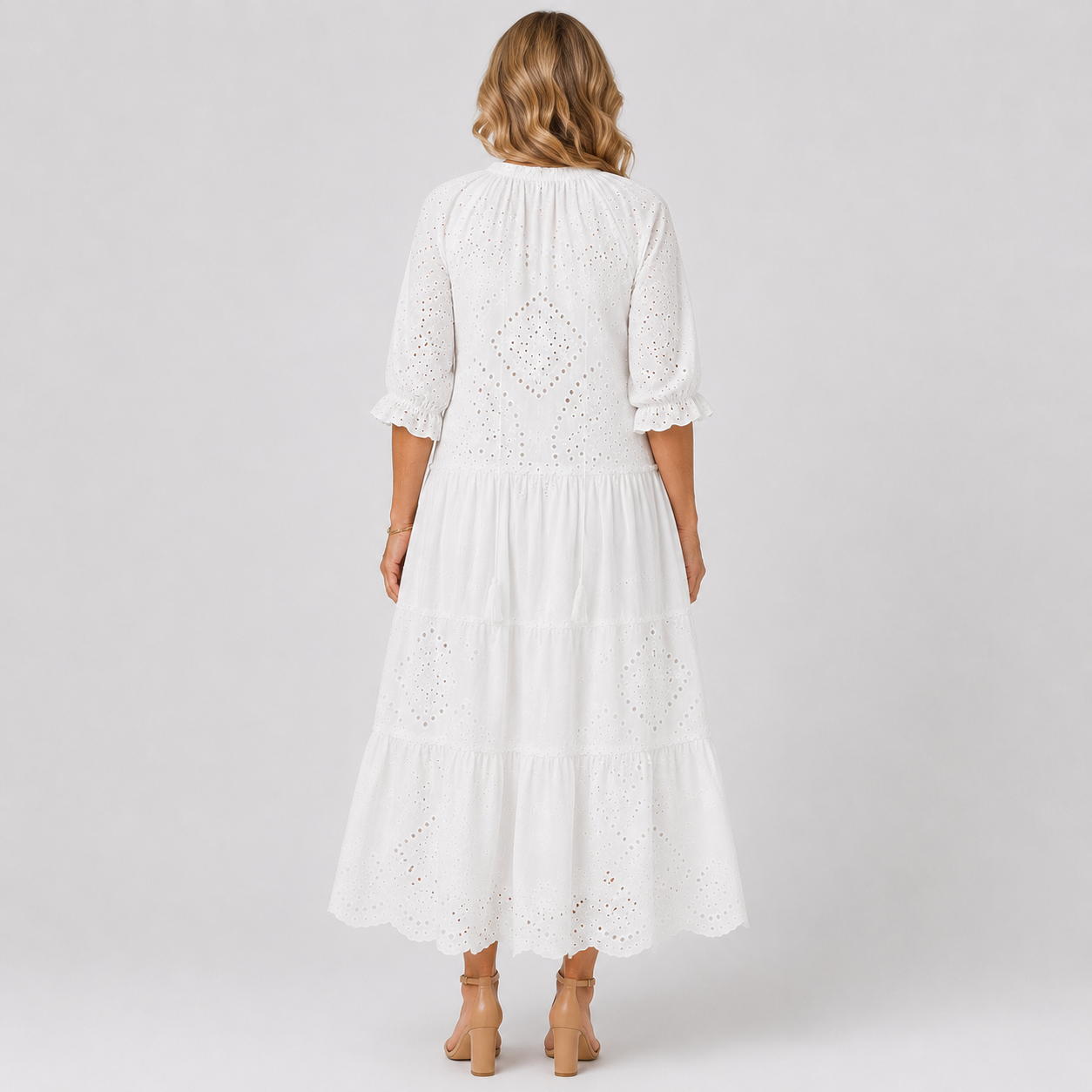 Elegant White Summer Dress for Women - Bohemian Crochet V-Neck Beach Dress