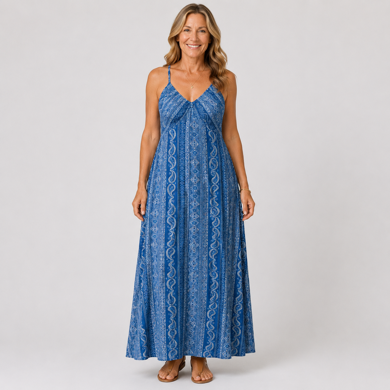 Elegant Backless Boho Summer Dress with Ethnic Patterns and Frill Trim for Women