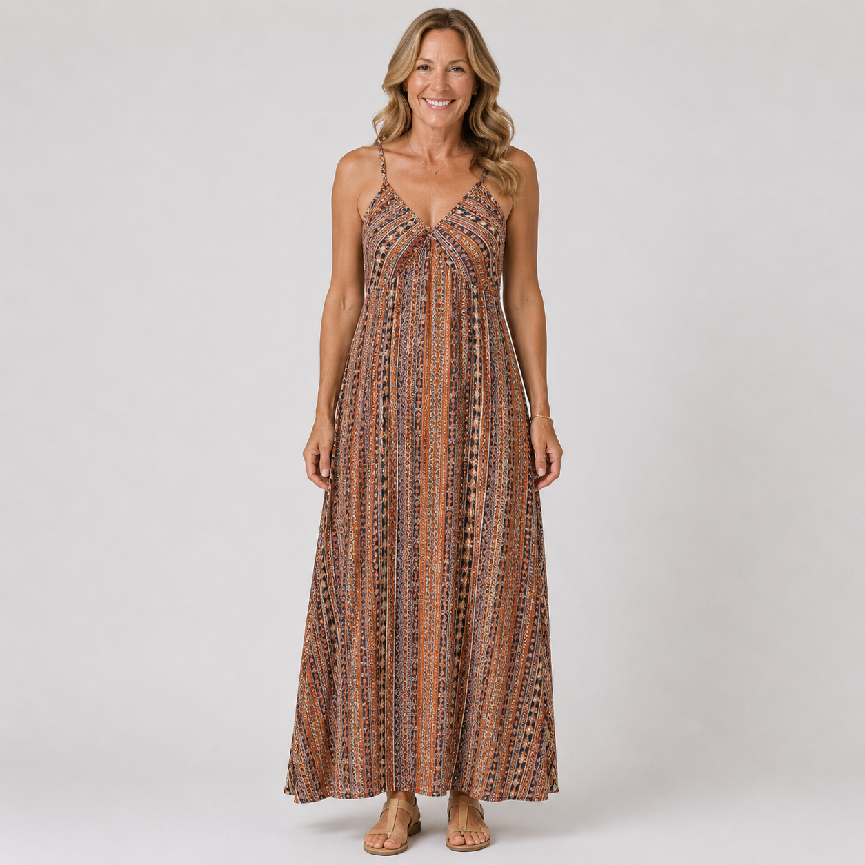 Elegant Backless Boho Summer Dress with Ethnic Patterns and Frill Trim for Women