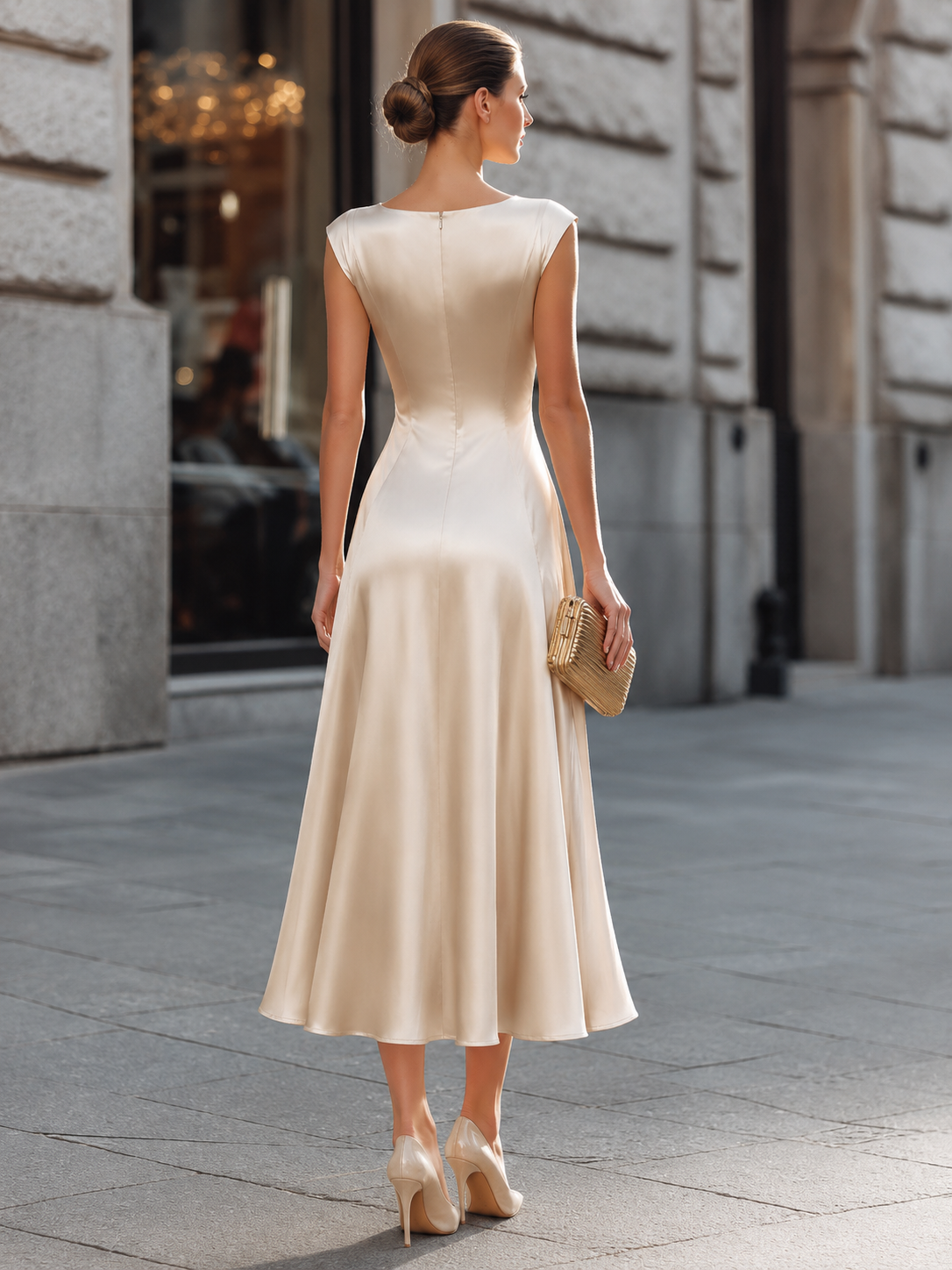 Elegant Cap Sleeve Bias-Cut Maxi Dress With Fluid A-Line Silhouette