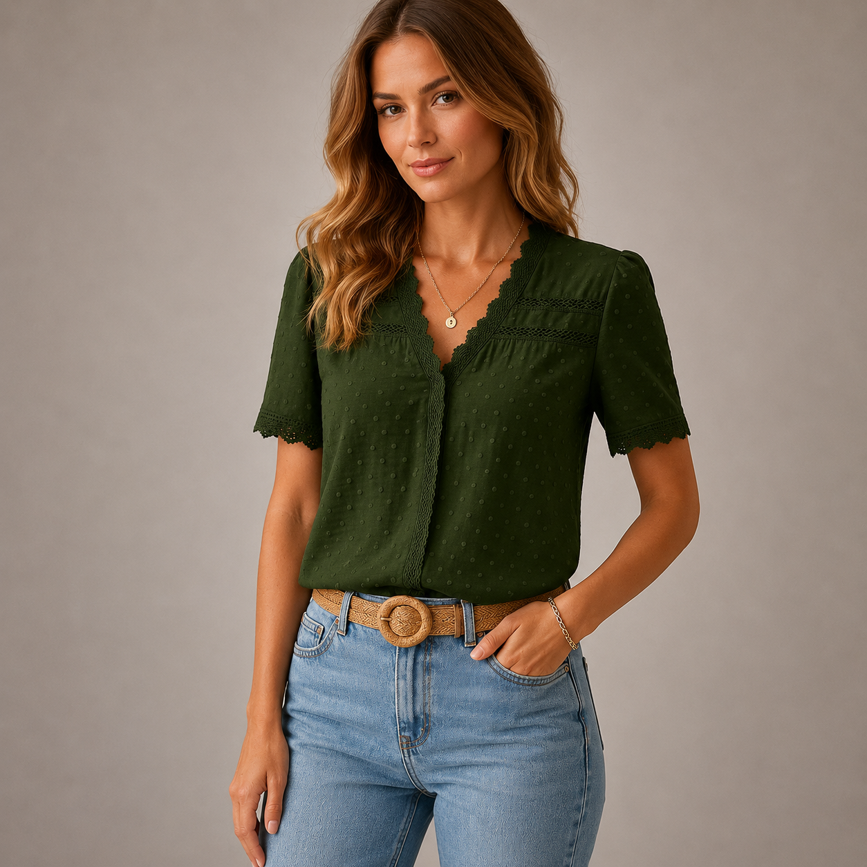 Women’s V-Neck Lace Blouse – Elegant Fit for Work and Occasions