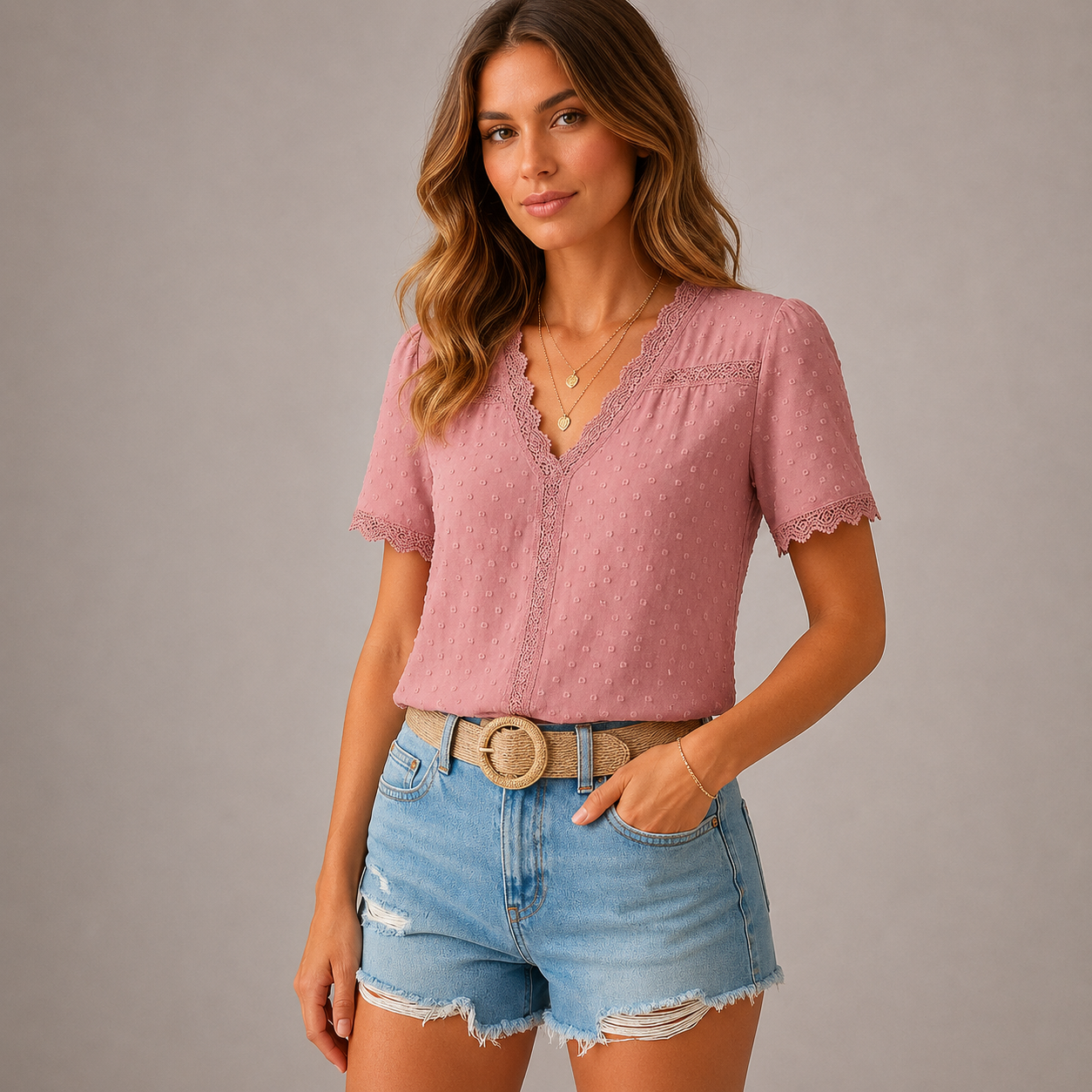 Women’s V-Neck Lace Blouse – Elegant Fit for Work and Occasions
