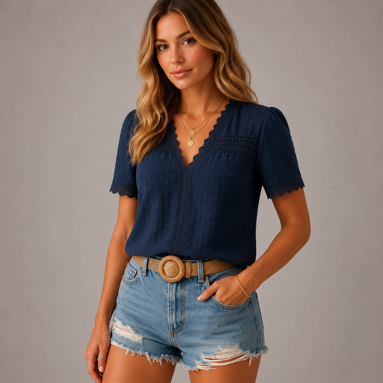 Women’s V-Neck Lace Blouse – Elegant Fit for Work and Occasions