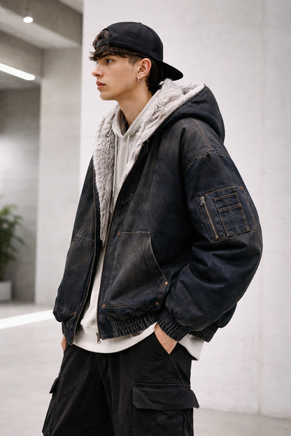 Faux Fur Hooded Jacket | Casual Denim Outerwear