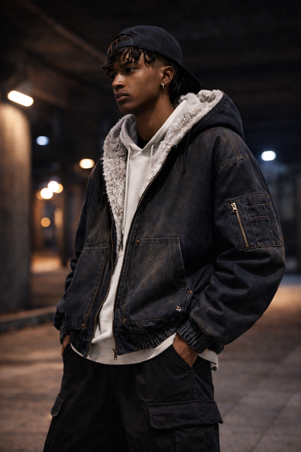 Faux Fur Hooded Jacket | Casual Denim Outerwear