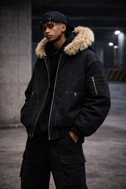 Faux Fur Lined Bomber Jacket | Winter Casual Outerwear