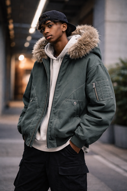 Faux Fur Lined Bomber Jacket | Winter Casual Outerwear