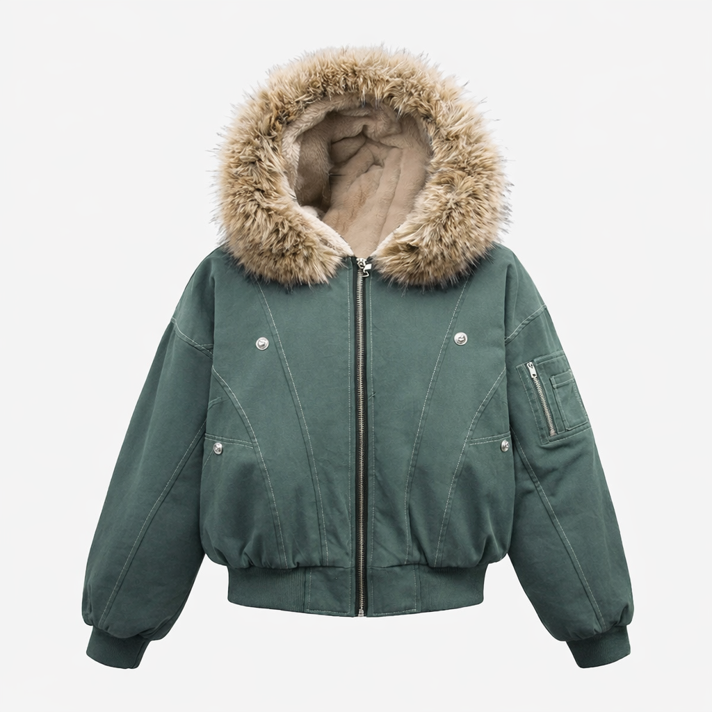 Faux Fur Lined Bomber Jacket | Winter Casual Outerwear