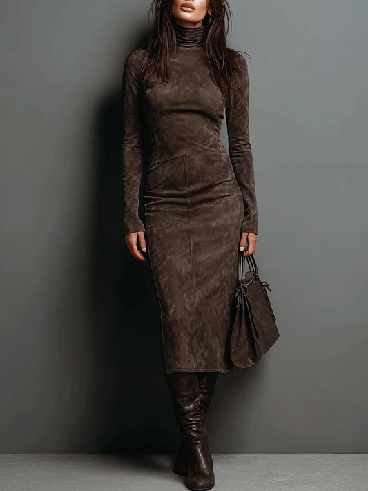 Chic Suede Midi Dress | Women's Formal Dress 0