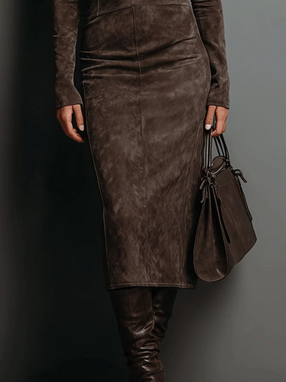 Chic Suede Midi Dress | Women's Formal Dress 4