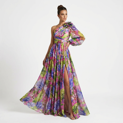 Christina | Women's One-Shoulder Floral Maxi Dress