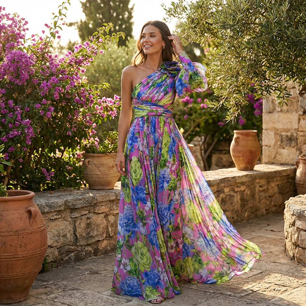 Christina | Women's One-Shoulder Floral Maxi Dress