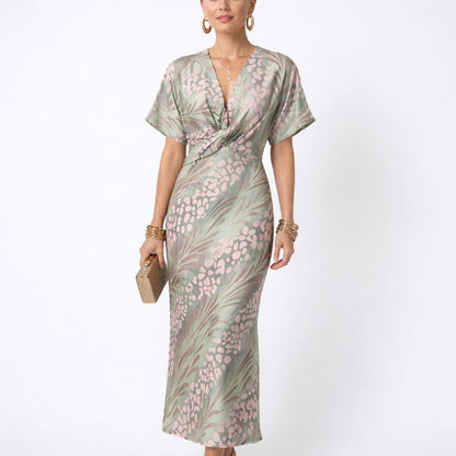 Deborah | Women's Fitted Green V-Neck Midi Dress