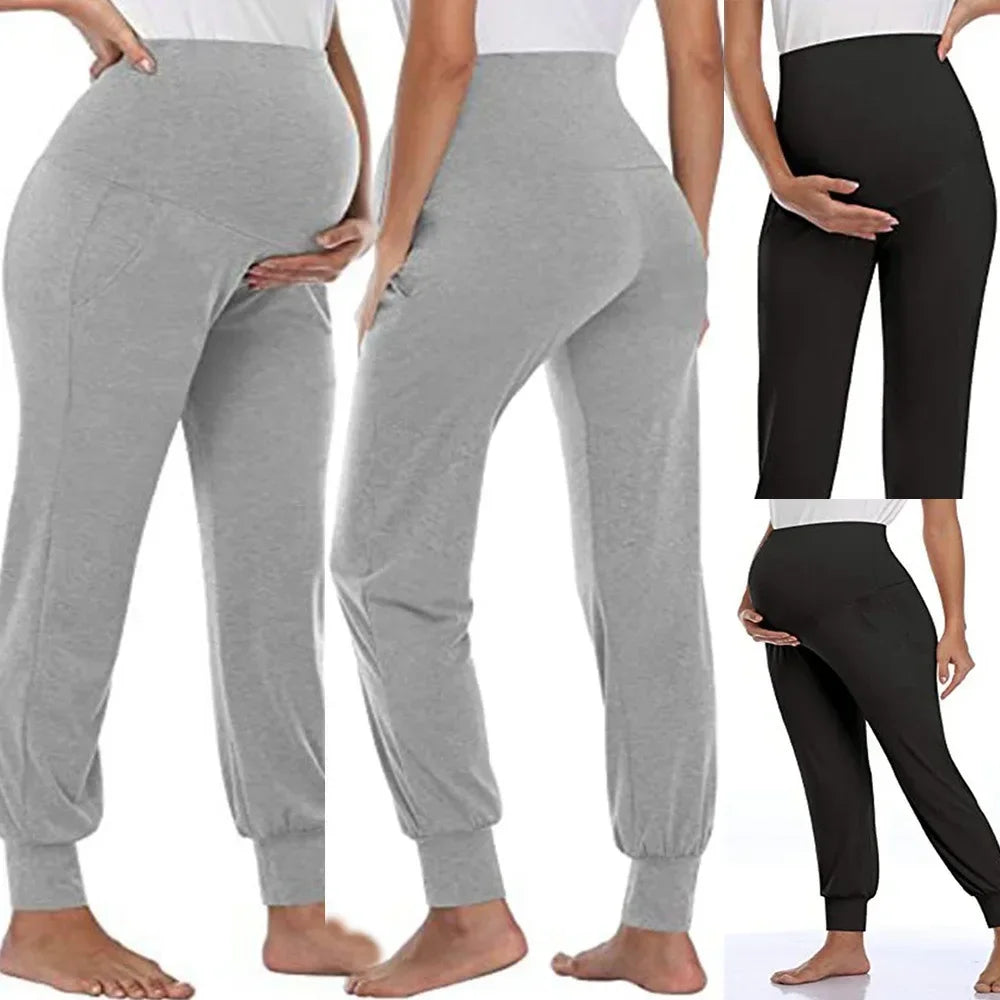 Elegant High Waist Maternity Trousers - Stretchy Lounge Pants for Expecting Mothers