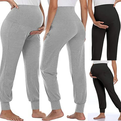 Elegant High Waist Maternity Trousers - Stretchy Lounge Pants for Expecting Mothers