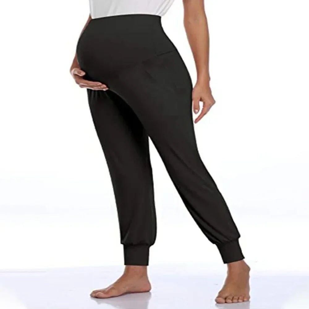 Elegant High Waist Maternity Trousers - Stretchy Lounge Pants for Expecting Mothers