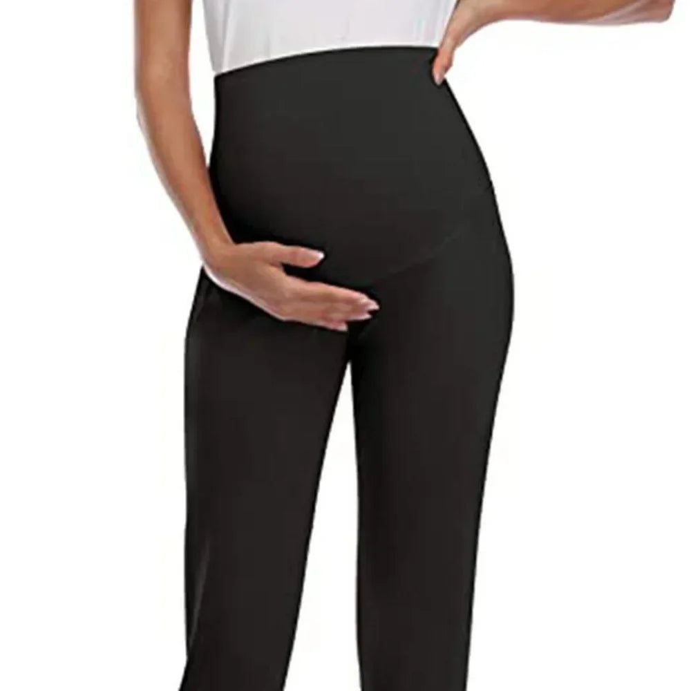Elegant High Waist Maternity Trousers - Stretchy Lounge Pants for Expecting Mothers