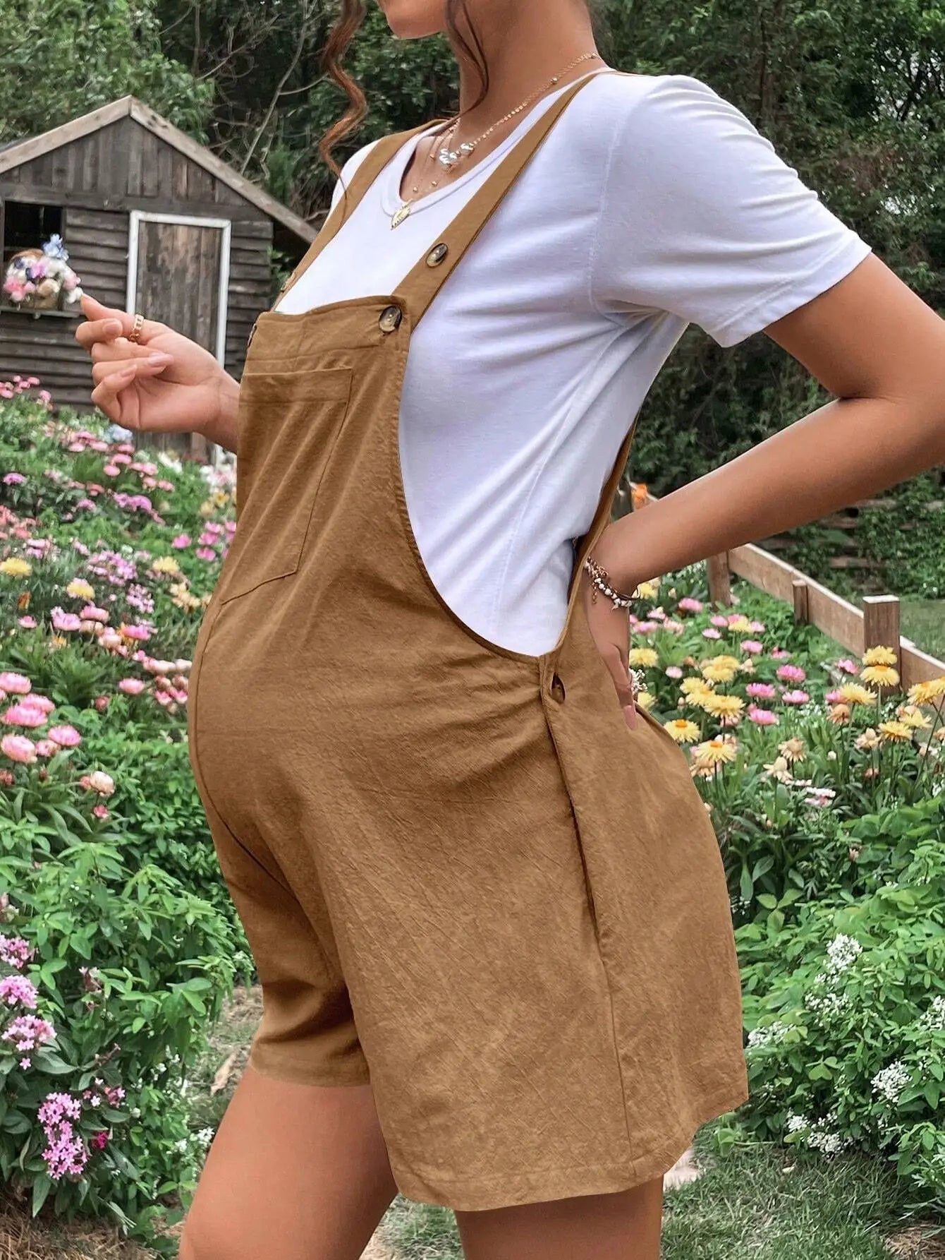 Elegant Maternity Jumpsuit with Adjustable Waist for Expecting Mothers - Casual Pregnancy Overalls in Soft Fabric