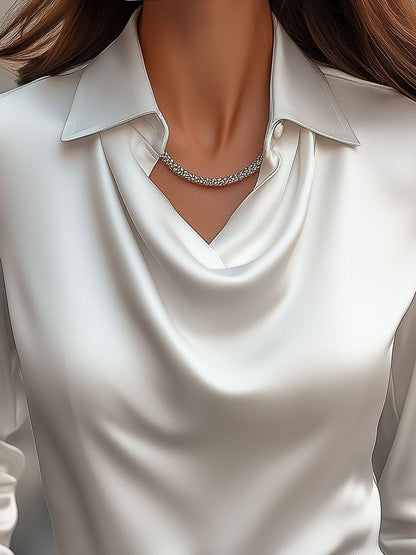 Elegant Satin Blouse | Women's Long Sleeve Draped Top