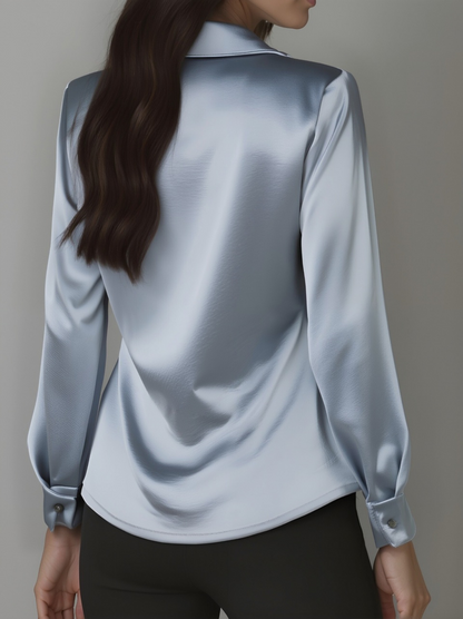 Elegant Satin Blouse | Women's Long Sleeve Draped Top