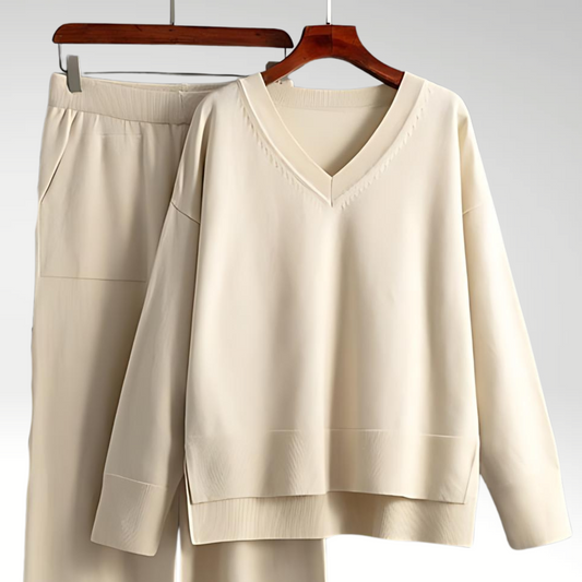 Elegant V-Neck Two-Piece Set | Women's Fashion Outfit 0
