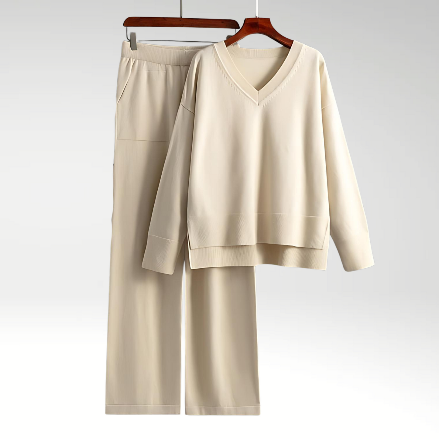 Elegant V-Neck Two-Piece Set | Women's Fashion Outfit 1