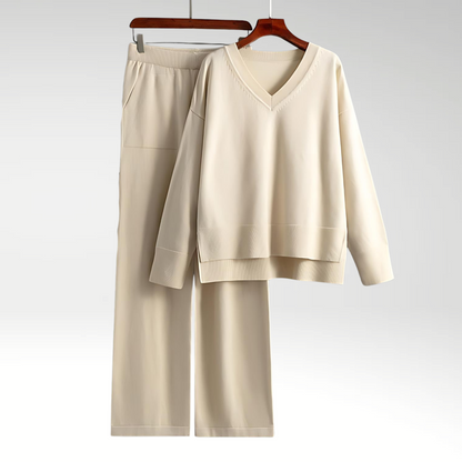 Elegant V-Neck Two-Piece Set | Women's Fashion Outfit 1
