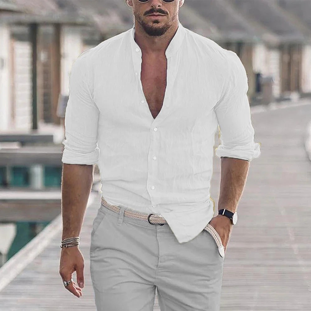 White Linen Button Down Shirt | Men's Linen Shirts 5