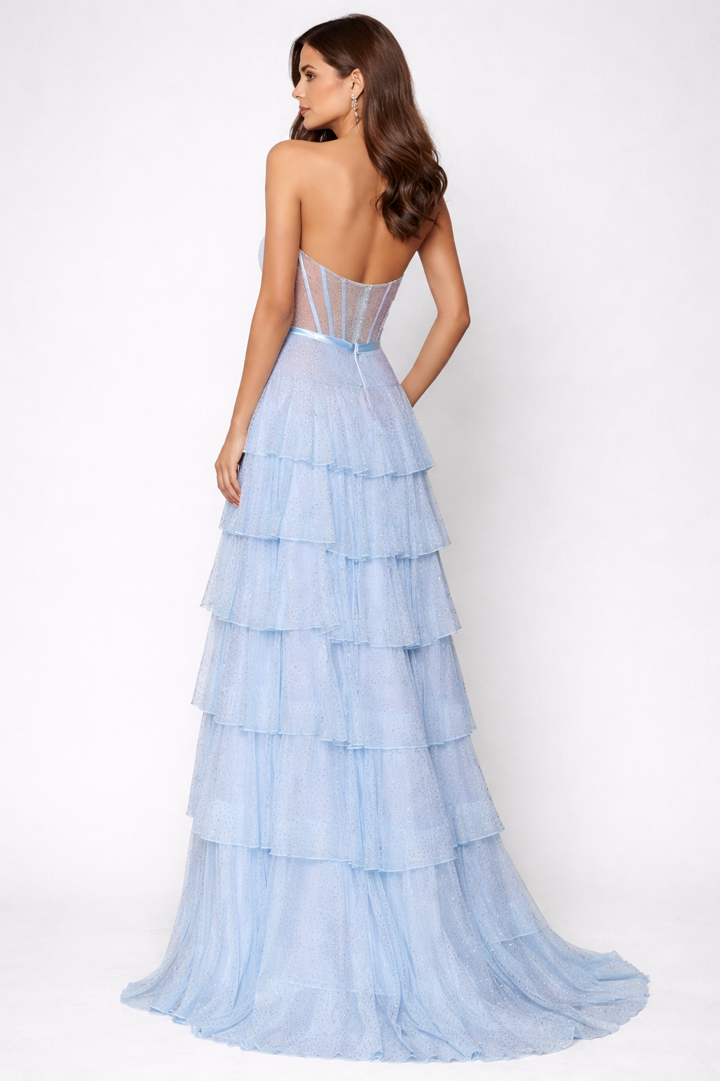 Elegant A-Line Strapless Tulle Long Formal Prom Dress with Bowknot Detail