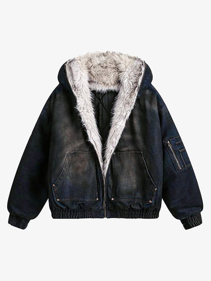 Faux Fur Hooded Jacket | Casual Denim Outerwear 0