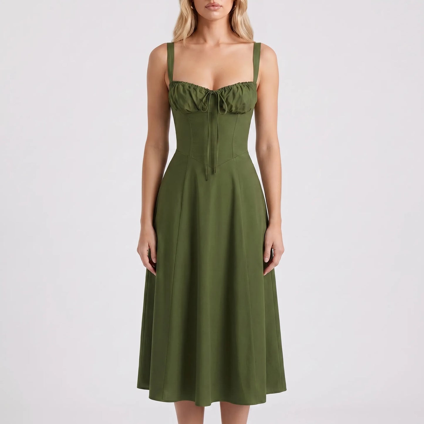 Floressa | Women's Floral Print Midi Dress with Corset Bodice | Elegant Summer Dress for Wedding Guests 11