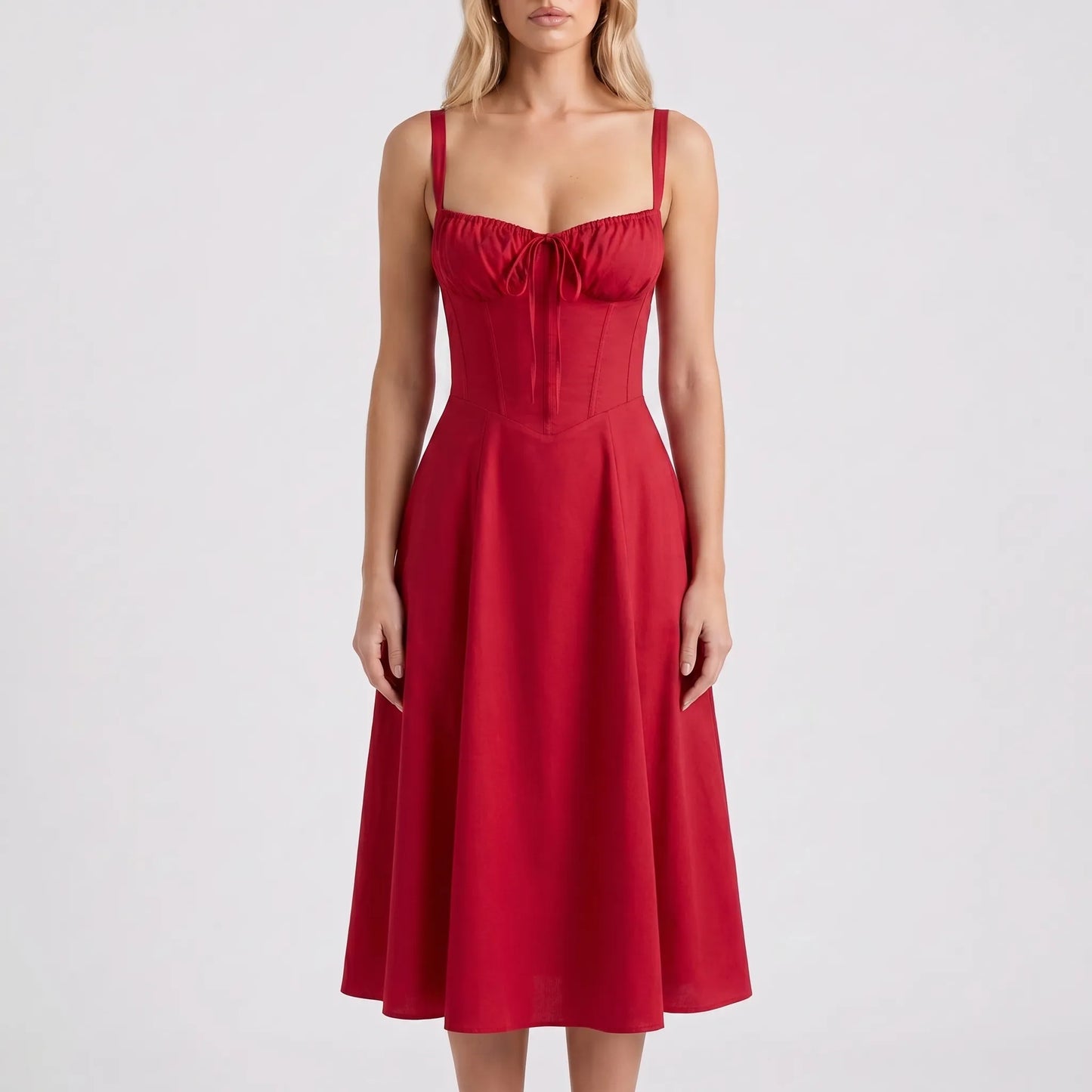 Floressa | Women's Floral Print Midi Dress with Corset Bodice | Elegant Summer Dress for Wedding Guests 13