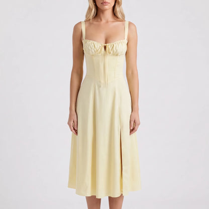 Floressa | Women's Floral Print Midi Dress with Corset Bodice | Elegant Summer Dress for Wedding Guests 16
