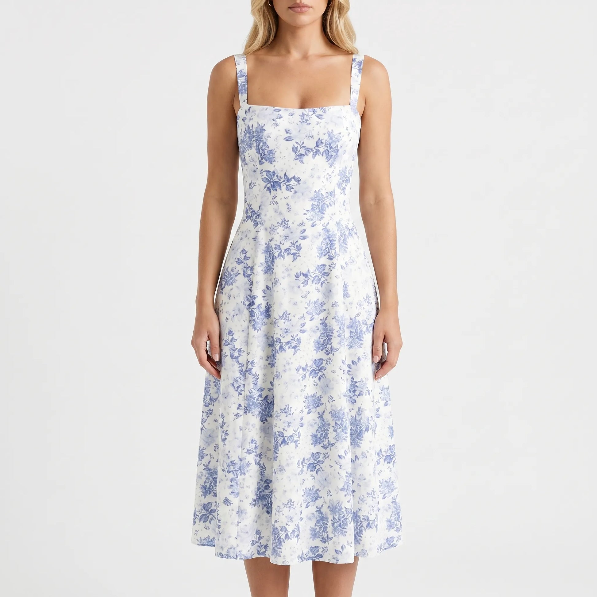 Floressa | Women's Floral Print Midi Dress with Corset Bodice | Elegant Summer Dress for Wedding Guests 1