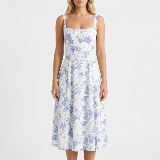Floressa - Floral Print Corset Midi Dress